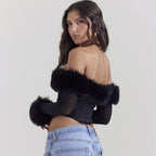 Faux Fur Trim Corset Top