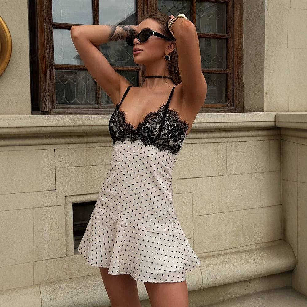 Vanessa Polka Dot Lace Bust Mini Dress