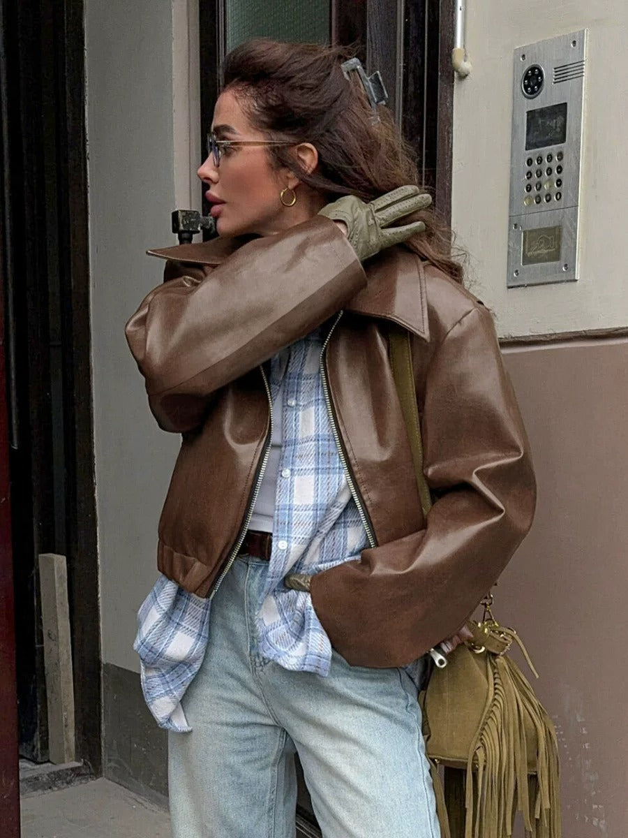 Geneva Faux Leather Bomber Jacket