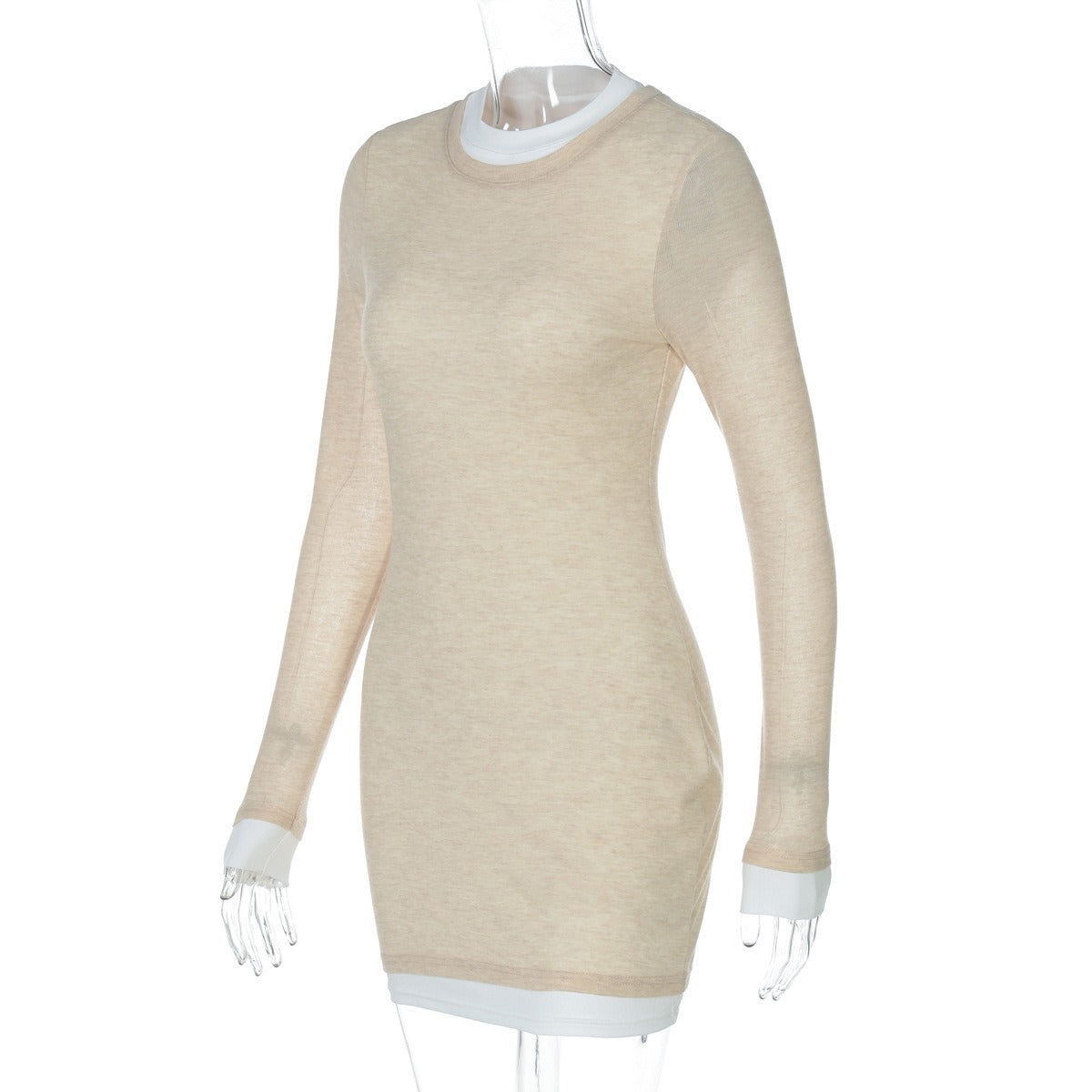 Contrast Trim Long Sleeve Mini Dress