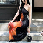 Elin Floral Mesh Halter Maxi Dress