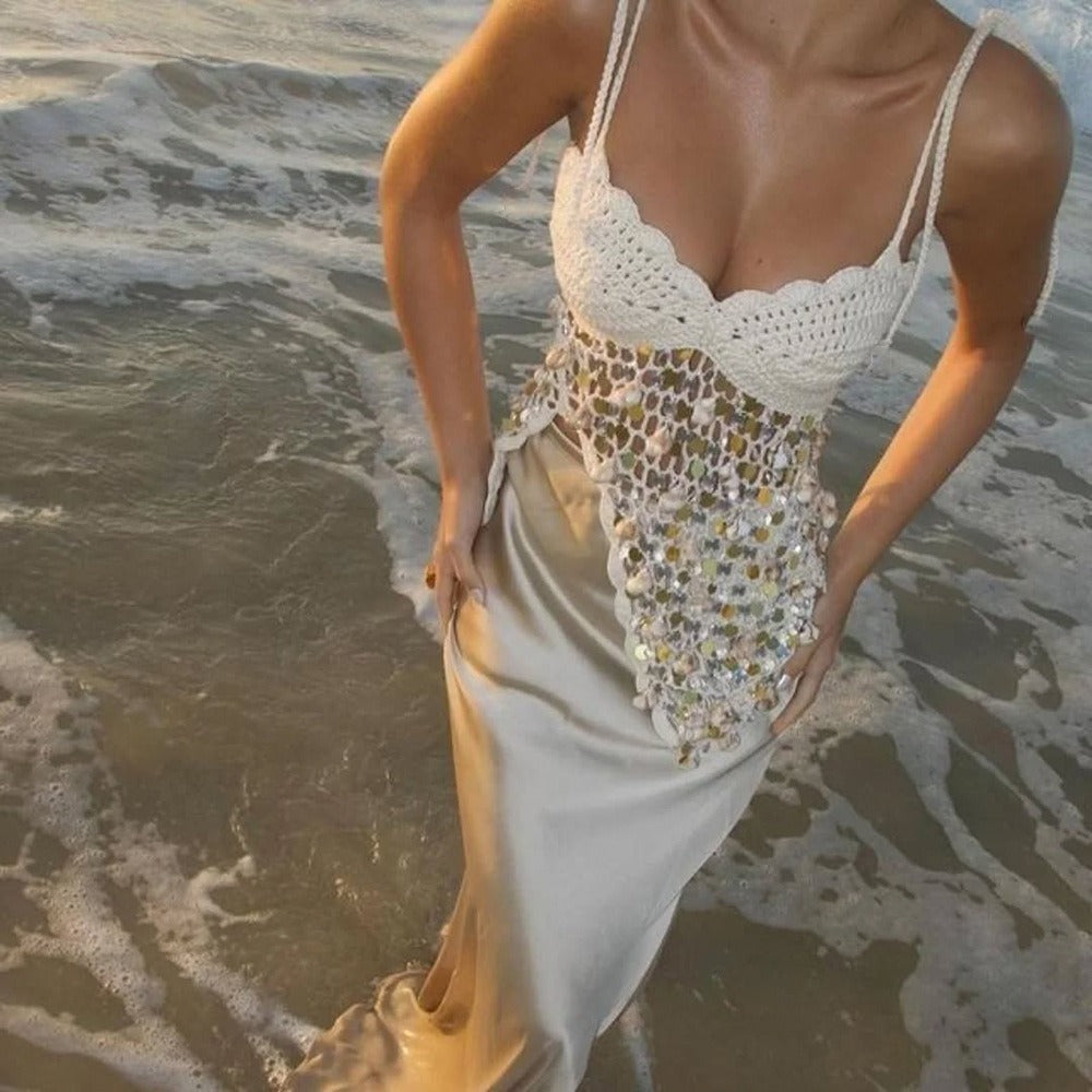 Maelle Sequin Crochet Camisole Top