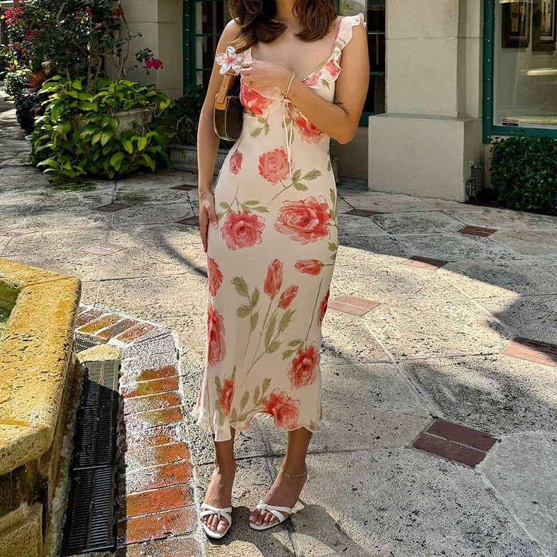 Chiara Rose Print Midi Dress