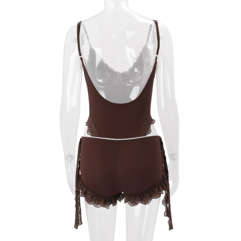 Lace Trim Cami Shorts Set