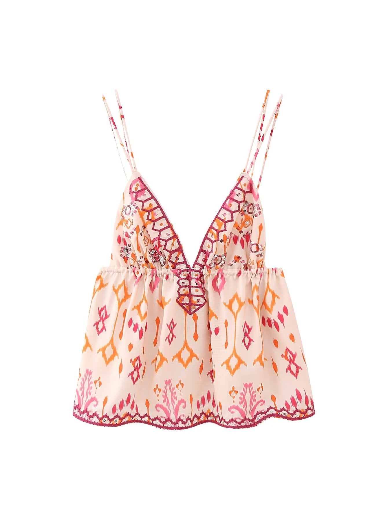 Nymira Boho Print Ruffle Cami Top