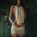Tomoe Halter Deep Plunge Ruched Mini Dress