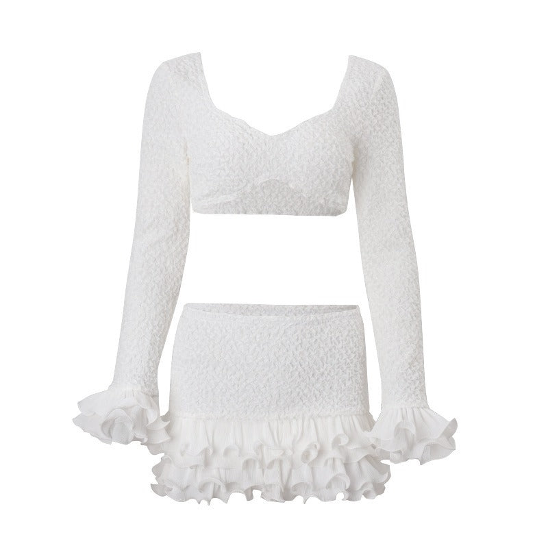 Textured Ruffle Two Piece Skirt Set