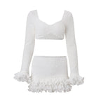 Textured Ruffle Two Piece Skirt Set