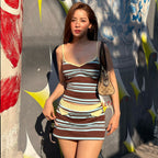 Bianca Retro Stripe Mini Skirt Set
