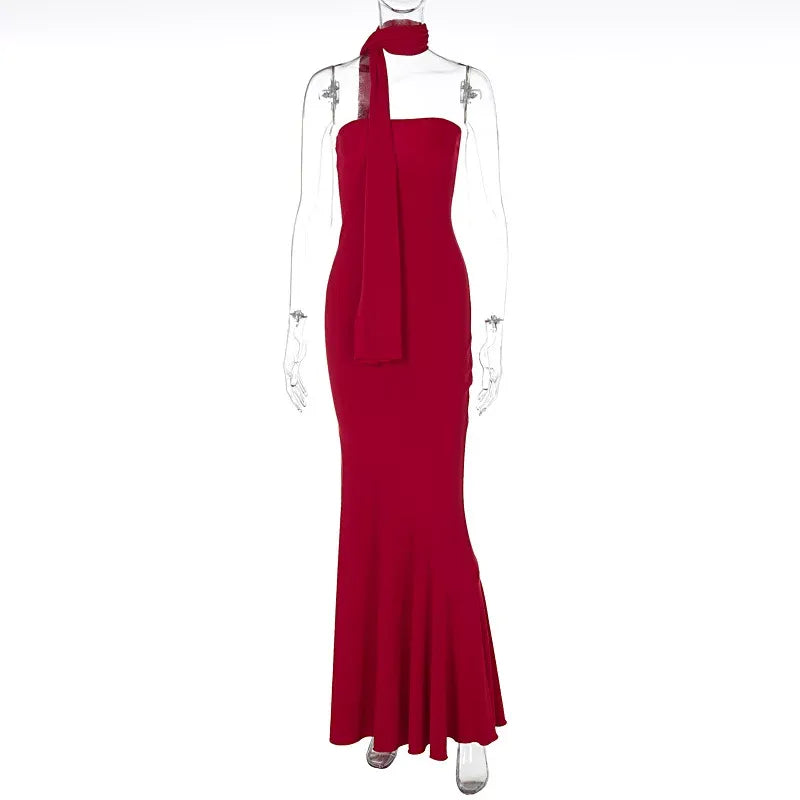 Parisa Sculpt Halter Maxi Dress