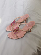 Pink Satin Crystal Mule Heels