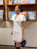 Lace Trim Blouse & Mini Skirt Set
