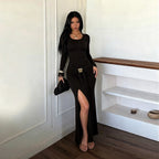 Daria Draped Long-Sleeve Maxi Dress