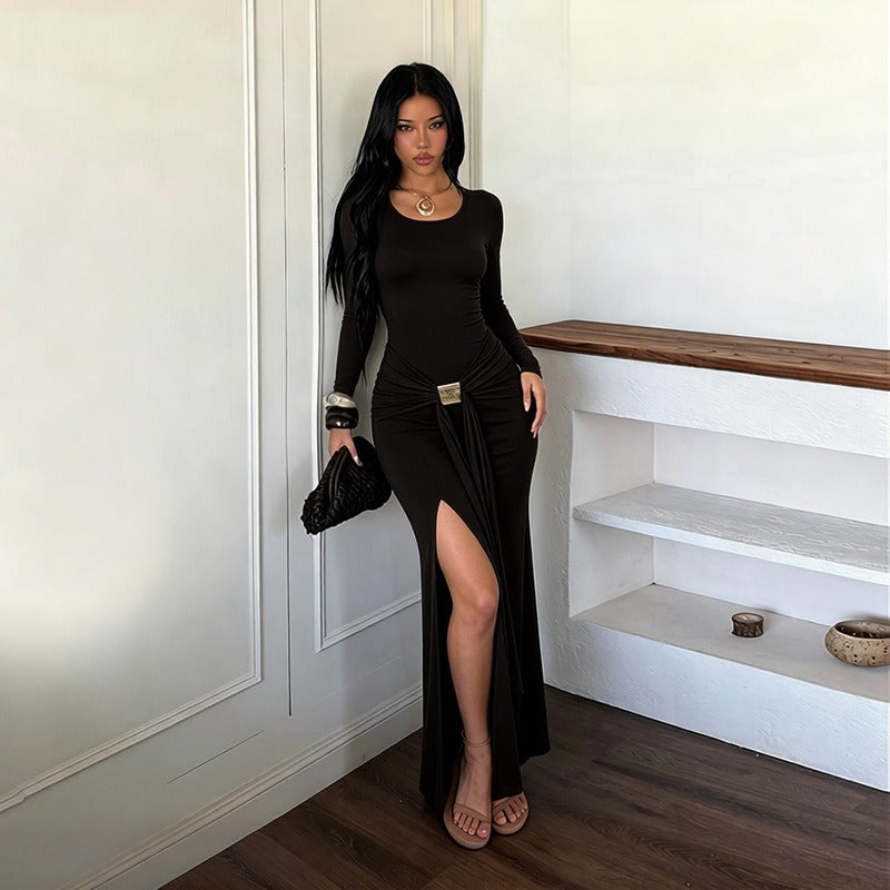 Daria Draped Long-Sleeve Maxi Dress