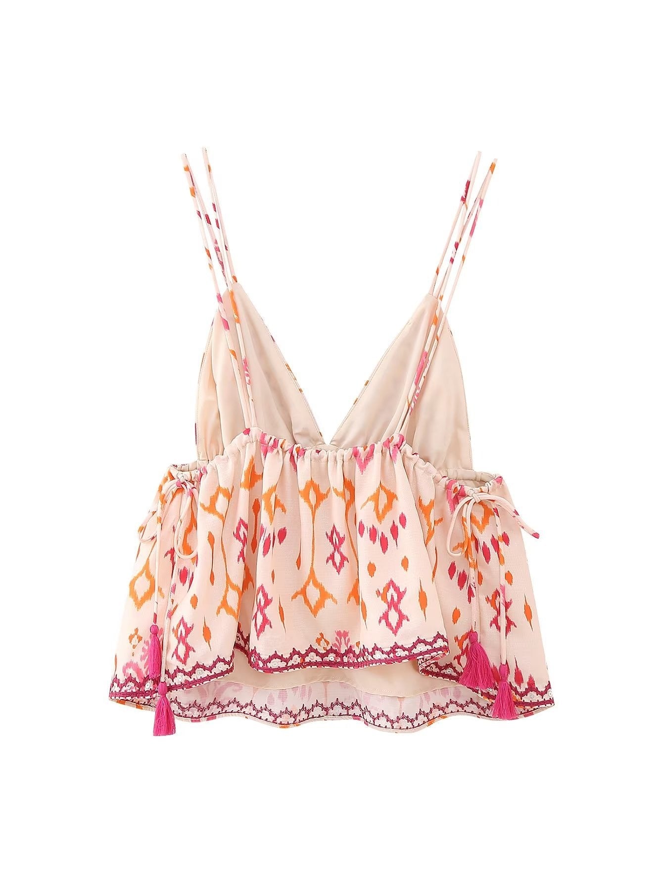 Nymira Boho Print Ruffle Cami Top