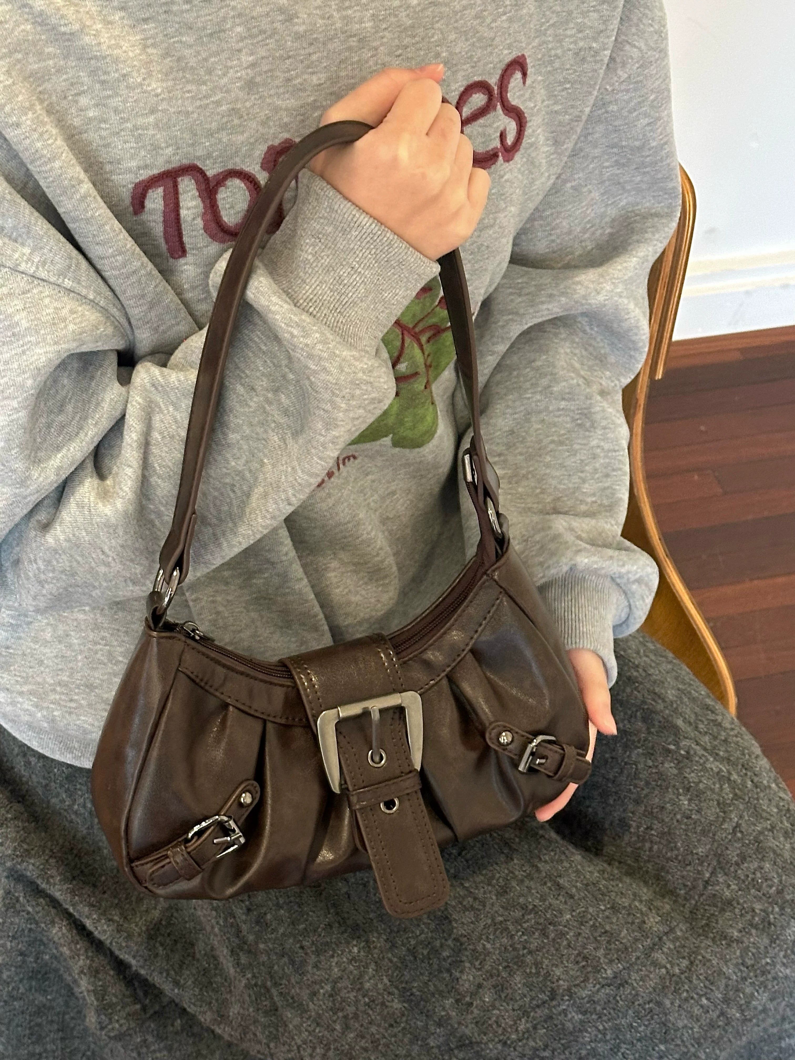 Haven Vintage Buckle Ruched Shoulder Bag