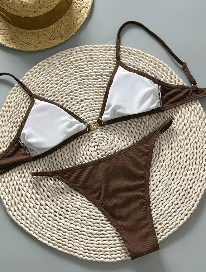 Ines Gold Detail Ribbed Bikini Set