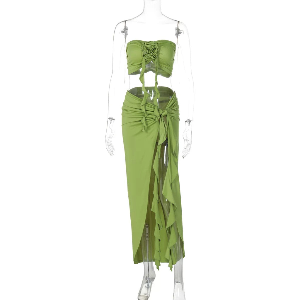 Vanya Draped Rose Detail Skirt Set