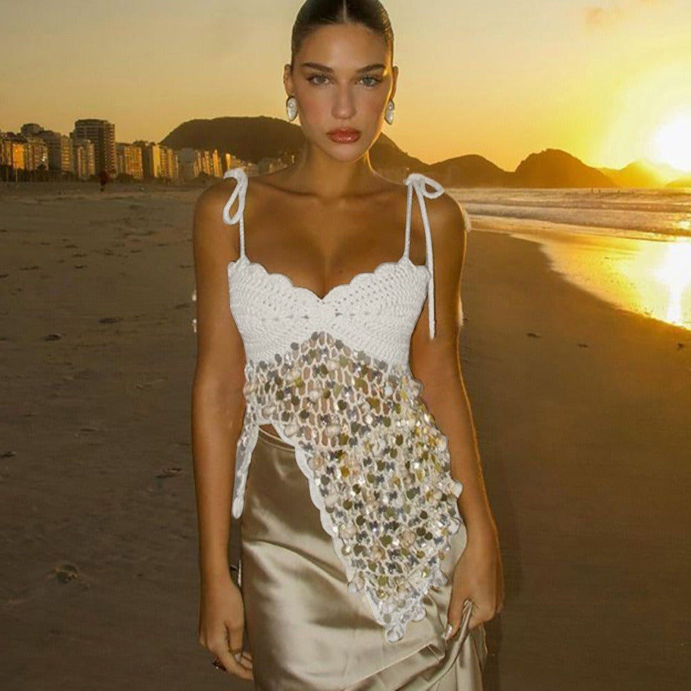 Maelle Sequin Crochet Camisole Top