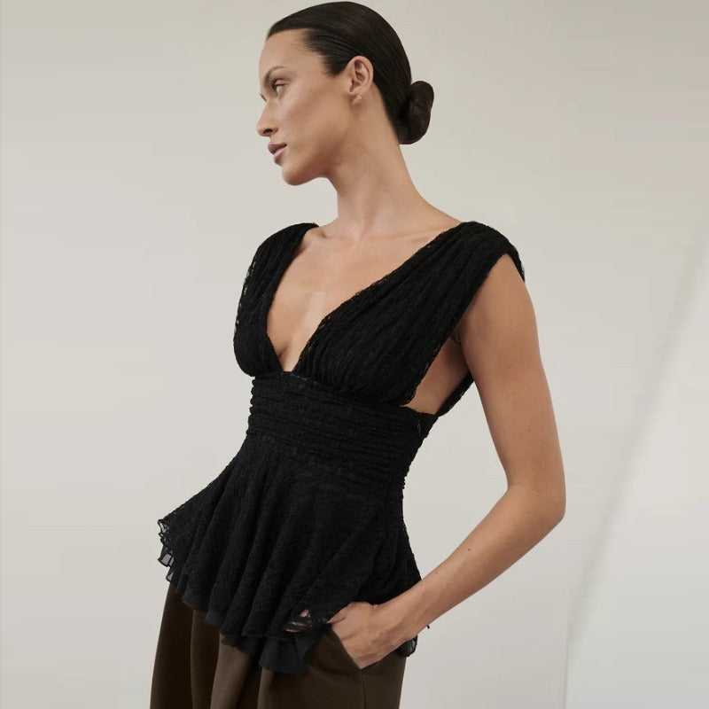 Deep V Peplum Tank Top