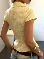 Yellow Plaid Fitted Button-Up Shirt
