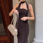 Cowl Neck Scarf Maxi Dress