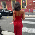 Lace Slip Red Maxi Dress