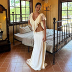 Briar Ivory Ruffle Draped Maxi Skirt Set