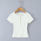 Ribbed Pearl Button Knit Top