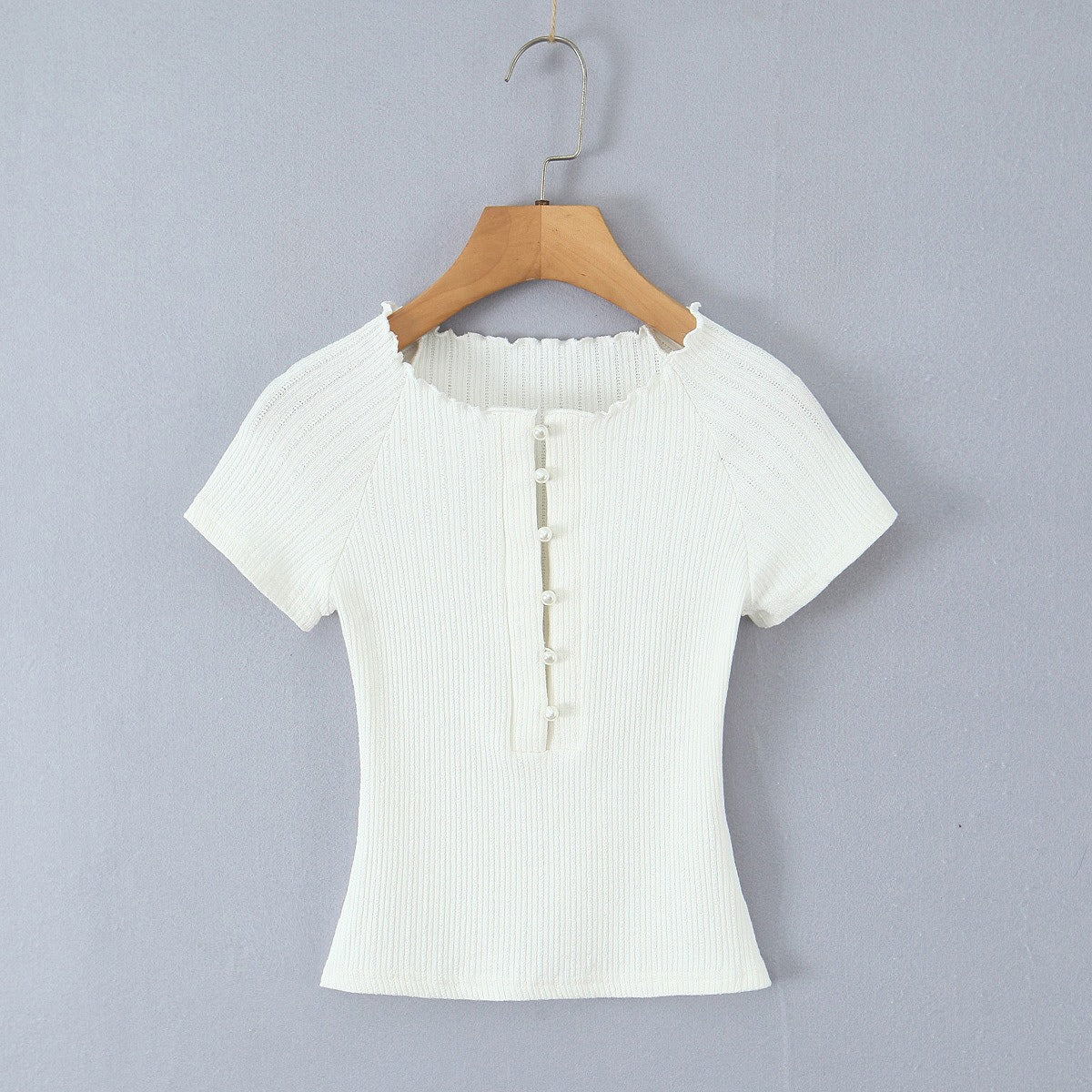 Ribbed Pearl Button Knit Top