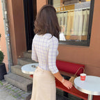 Sibyl Lavender Plaid Wrap-Front Knit Top