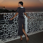 Phoebe Polka Dot Contrast Collar Midi Dress