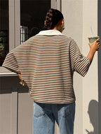 Briony Striped Knit Polo Top