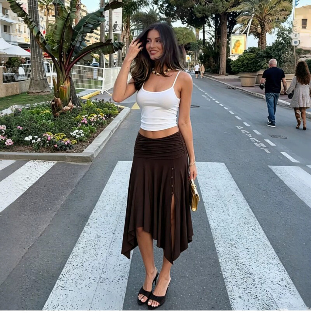 Florence Slit Asymmetrical Midi Skirt