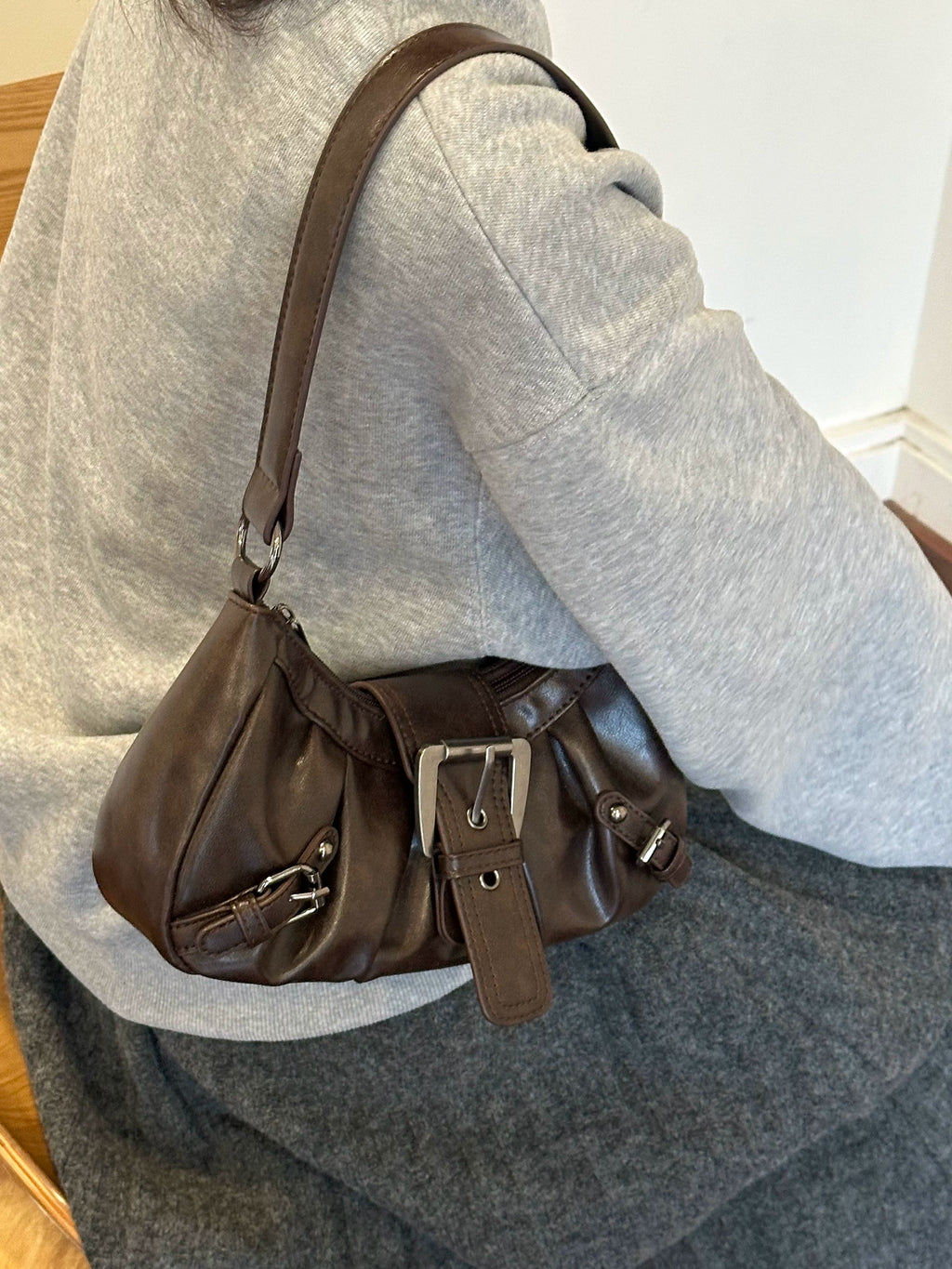 Haven Vintage Buckle Ruched Shoulder Bag