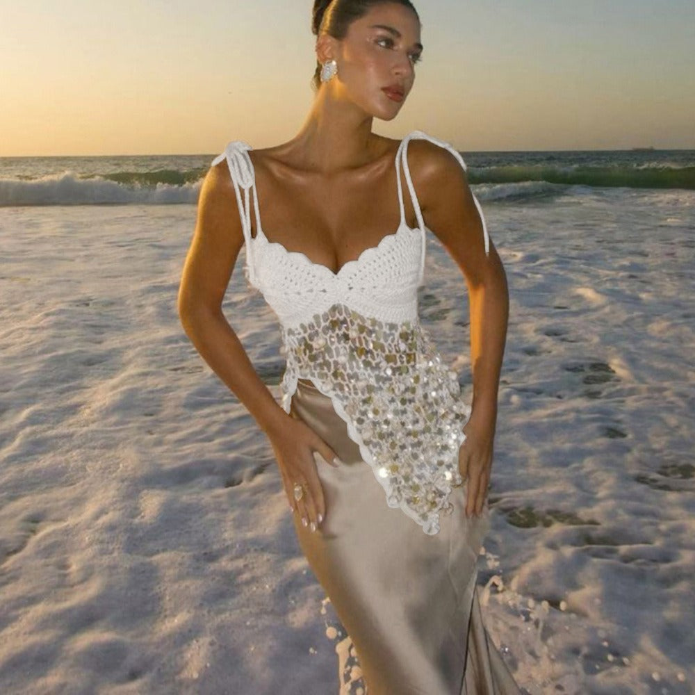 Maelle Sequin Crochet Camisole Top