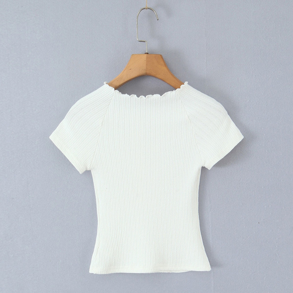 Ribbed Pearl Button Knit Top