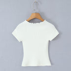 Ribbed Pearl Button Knit Top