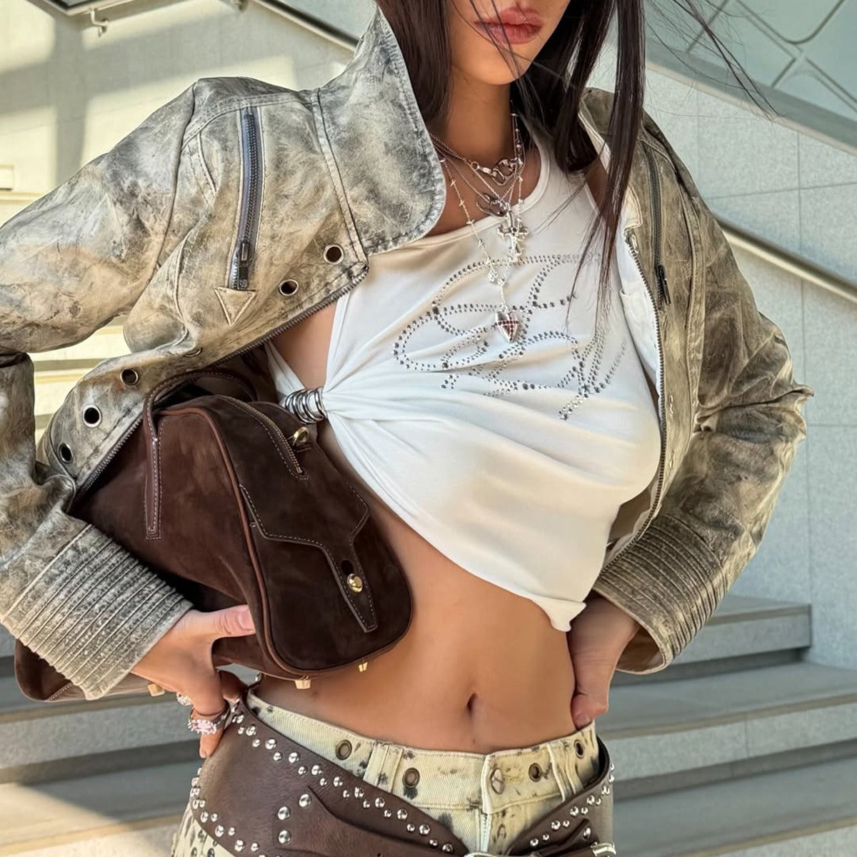 Vika Asymmetric Ring Detail Crop Top