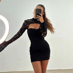 Lace Long Sleeve Mini Dress