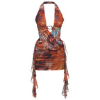 Laris Printed Halter Cut-Out Mini Dress
