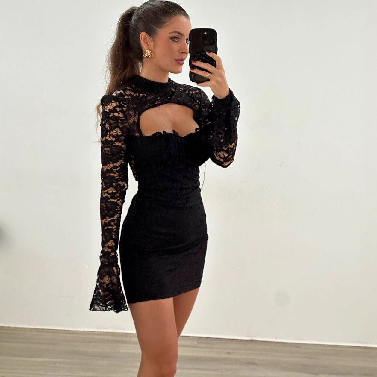 Lace Long Sleeve Mini Dress