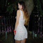 Cherry Print V-Neck Mini Dress