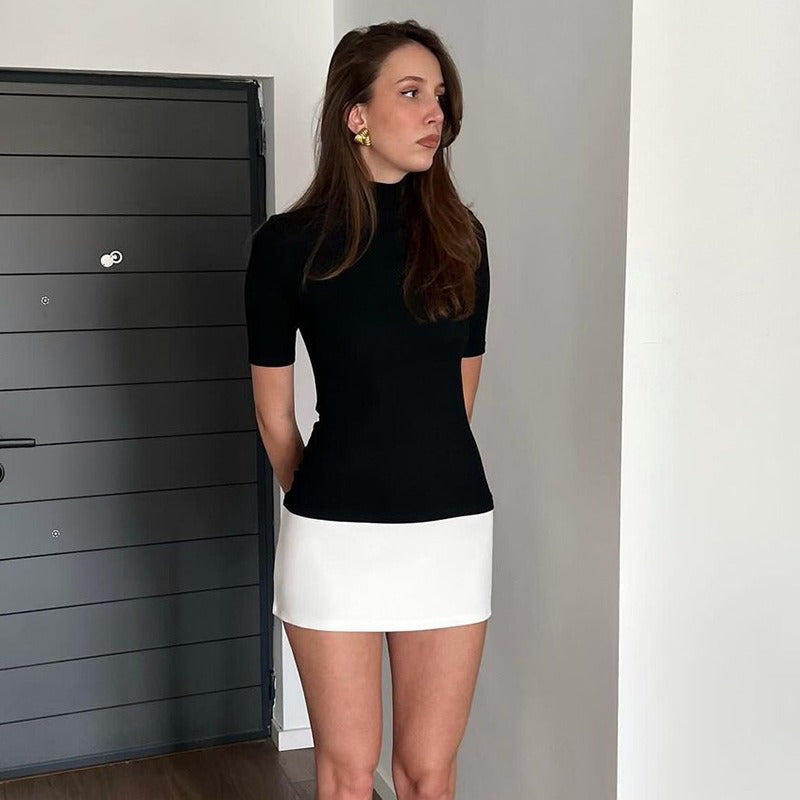 Mock Neck Color Block Mini Dress