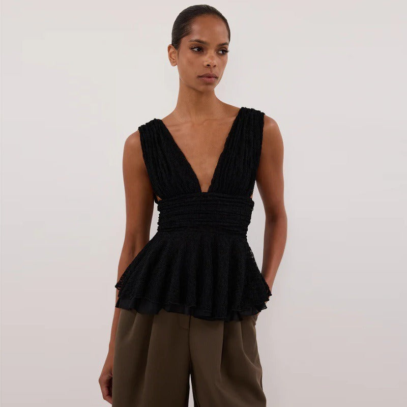 Deep V Peplum Tank Top