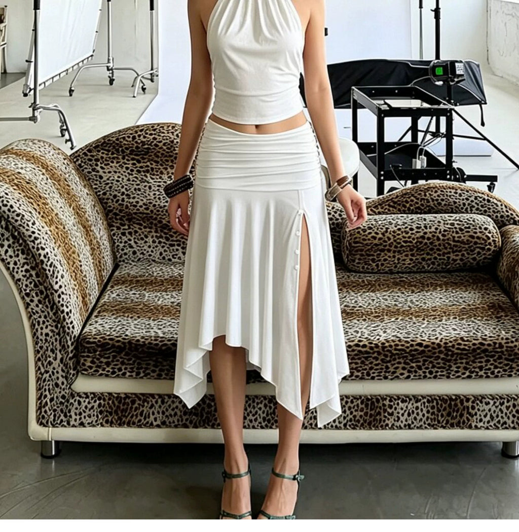 Florence Slit Asymmetrical Midi Skirt
