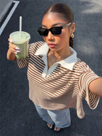 Briony Striped Knit Polo Top