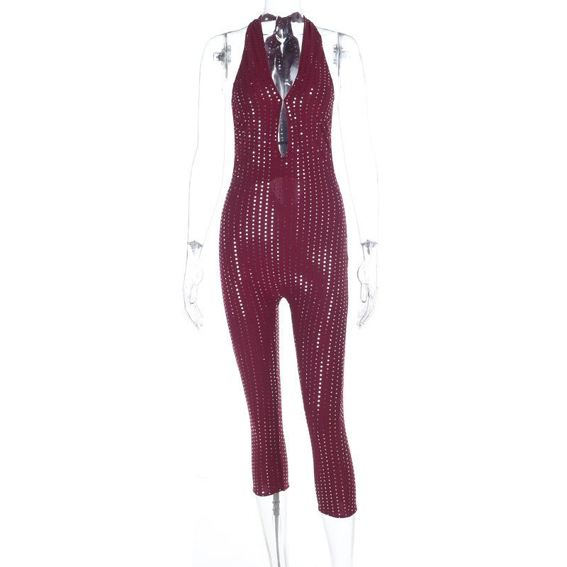 Zarelle Rhinestone Halter Capri Jumpsuit
