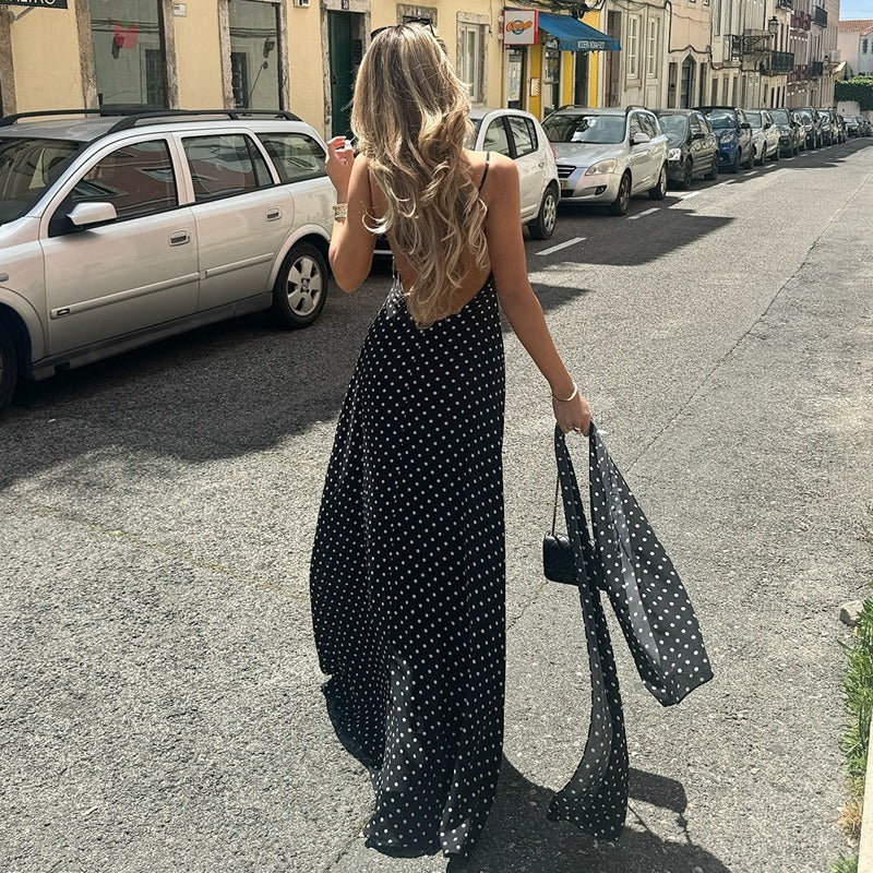Polka Dot Scarf Detail Maxi Dress