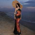 Elin Floral Mesh Halter Maxi Dress
